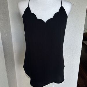 J. Crew Mercantile Scalloped Racerback Cami Tank Top Black Lined Size 2